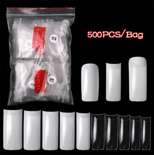 500Pcs French Half Cover Artificial False Square Nails Tips Acrylic UV Gel Clear - Picture 1 of 18