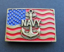 US NAVY USN ANCHOR ENAMEL METAL BELT BUCKLE 3.3 x 2.25 INCHES