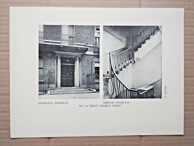 Eingang und Treppe an der 28 Great George St, Westminster - antiker Druck - 1926