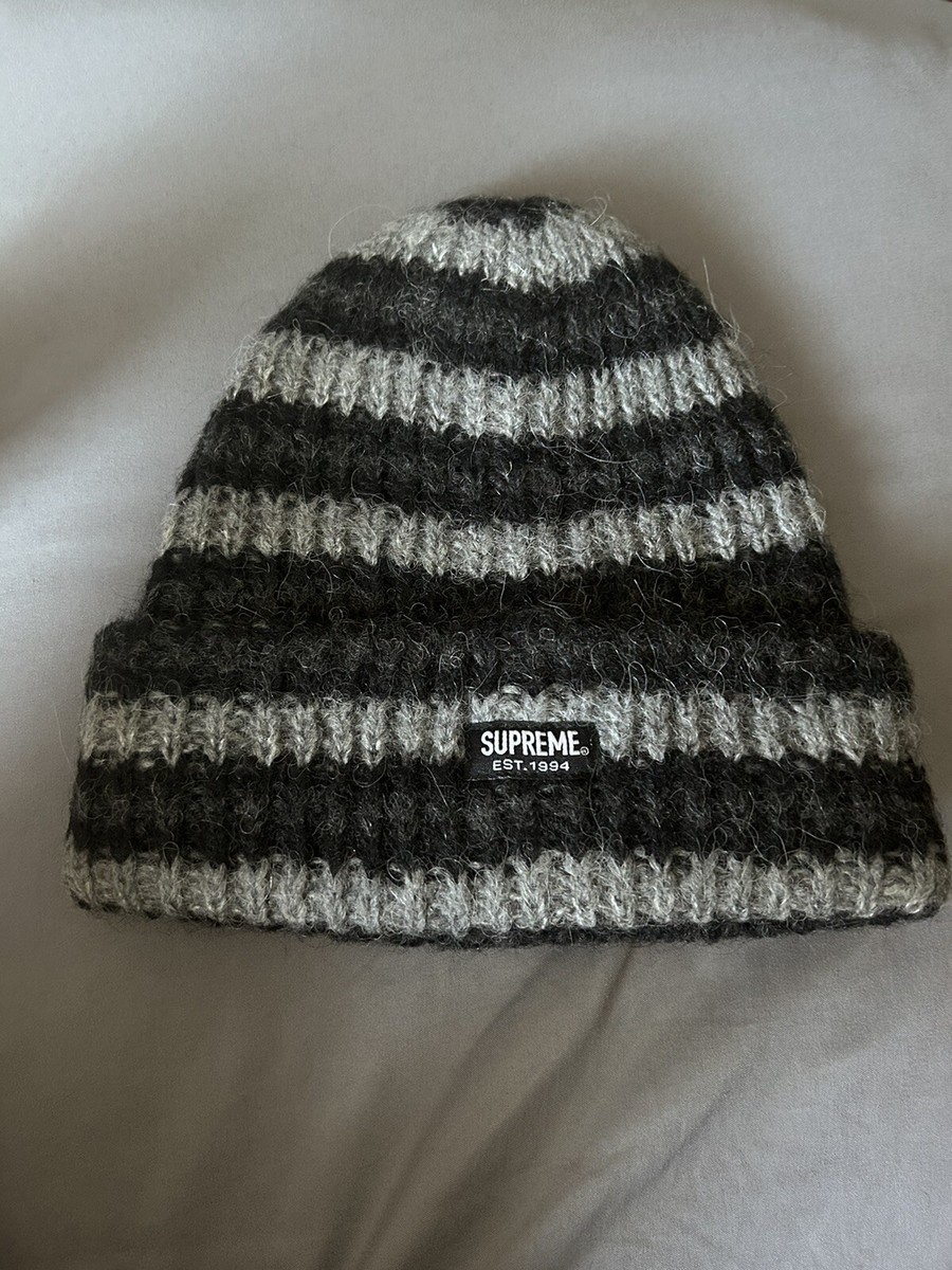 Supreme Fuzzy Loose Stripe Beanie 'Black' | eBay