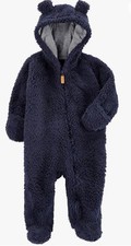 Carters NWT Sz 3M Boys Sherpa Hooded Bunting Blue Bear Ears Snowsuit Outerwear