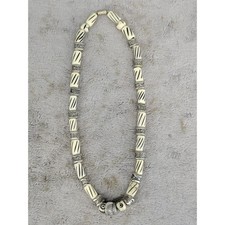 Vintage Bone Bead Snake Necklace Tribal Boho Silver Tone Spacers 24"
