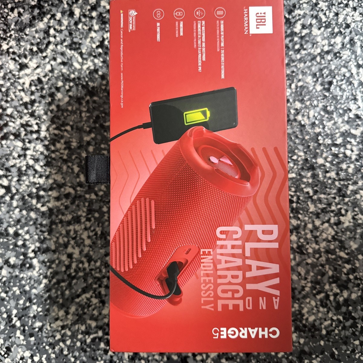 JBL Charge 5 Red Portable Waterproof Speaker with Powerbank for