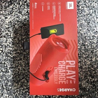 JBL Charge 5 Red Portable Waterproof Speaker with Powerbank for