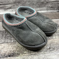 UGG Slippers Womens Size 7 Gray Suede Shearling Clog Slip On Embroidered 5955