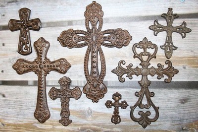 SAN ANTONIO, Collection,7 Religious Wall Hangings,Metal Crosses,Country Decor