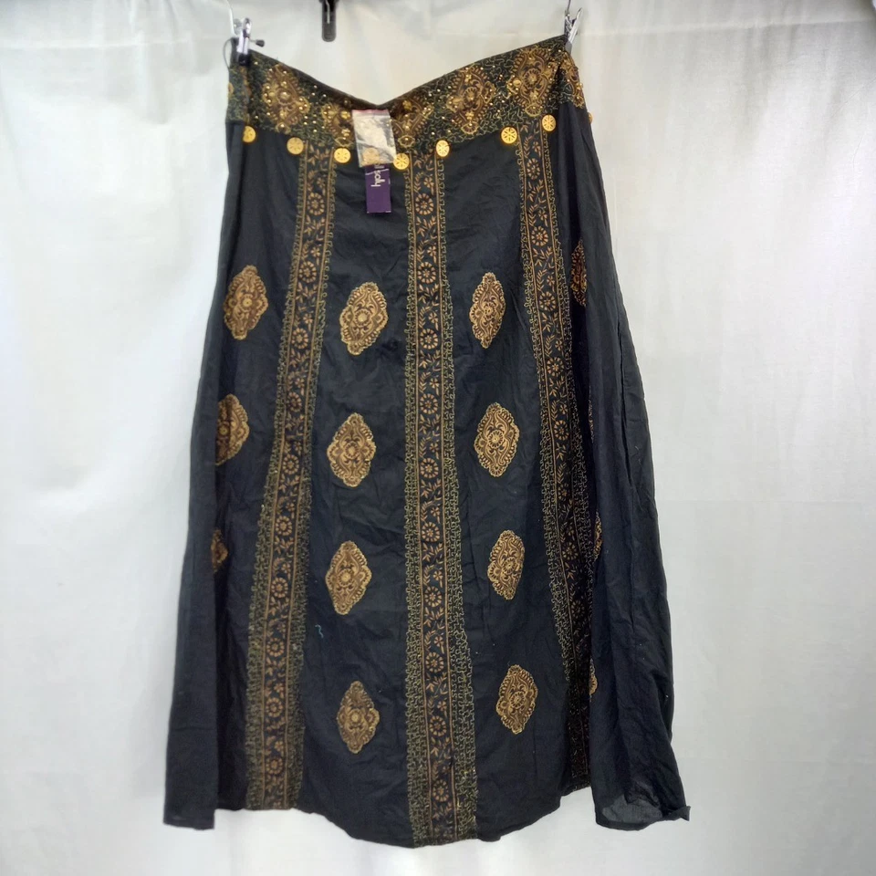 Falda Larga Alta Sally Vega Adornada Dorada Negra Larga Talla 20 Nueva con Etiquetas Foto 2 de 4