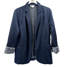 Skies Are Blue Asa Women's Blazer Sz S Blue Textured Knit Cuffed 3/4 Open Front