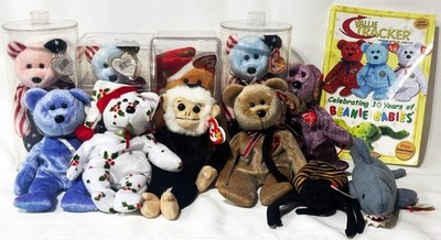 Huge TY Beanie Babies Lot w/ Display Bears Tags Cases Holiday Rare Vintage Plush
