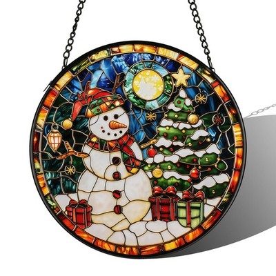 Stain Glass Window Hanging,Christmas Snowman Sun Catchers Indoor Window Sunca...
