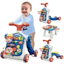 5-in-1 Baby Push Walker & Activity Center, Sit-to-Stand Toy for Boys 12 Months+