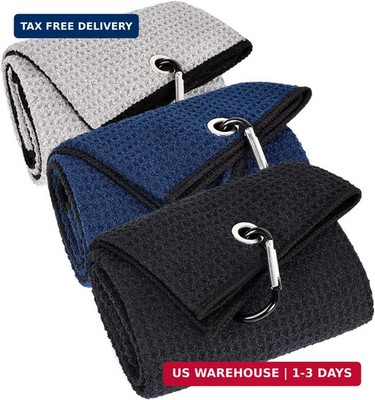 LUSTEMBER 3 Pack Large Golf Towels, 16'' x 24'' Tri-Fold Portable Microfiber Fabri