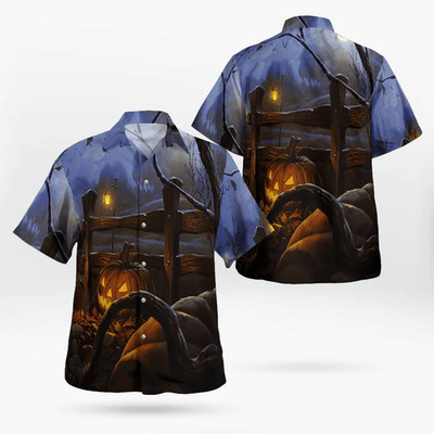 Starry Night Halloween Pumpkin Trendy Hawaiian Shirt Unisex Print Aloha Short Sl