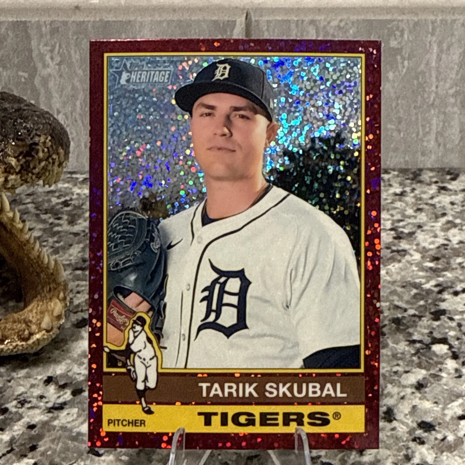 2025 Topps Heritage Tarik Skubal Tigers #116 Burgundy Sparkle Chrome