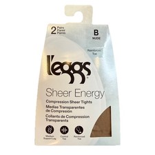 L'EGGS SHEER ENERGY MEDIUM SUPPORT CONTROL TOP TIGHTS 2PK SZ B Nude