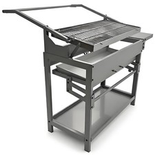 Stainless Steel Charcoal BBQ Grill Flip Rack Side Shelf Garden Barbecue Outdoor