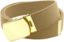 Canvas Web Belt Military Style with Brass Buckle and Tip 54" Long Many Tan