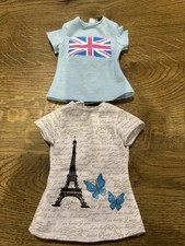 Designafriend Dolls Clothes 2 X T-shirts Tops Paris Union Jack Blue & Grey