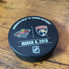 NHL Florida Panthers vs Minnesota Wild  Official Game Warm Up Puck 3/8 2019