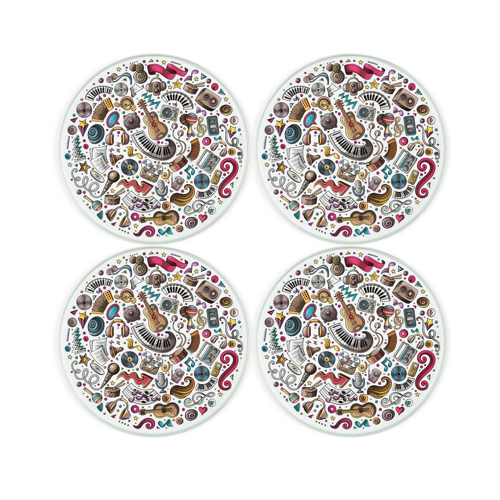 Music Montage Coaster Set - Round Glass Instruments Gift Set of 4