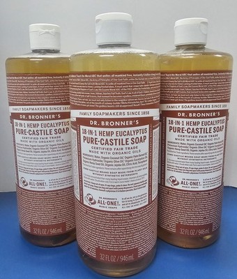 3 X Dr. Bronner's | Magic Soaps Hemp EUCALYPTUS 18in1 PURE-CASTILE Soap 32oz