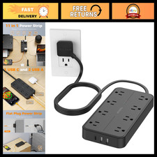 Surge Protector Power Strip with 5FT Flat Plug Extension Cord - 6 Outlets, USB P