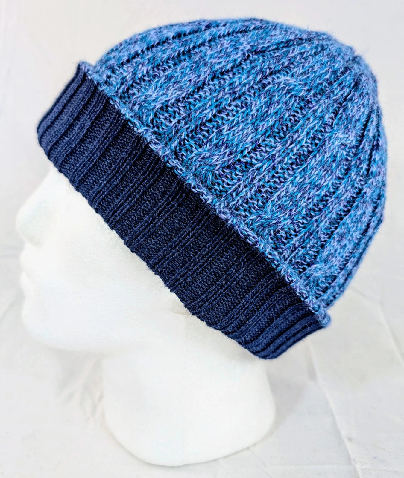 Extra Soft Baby Alpaca Reversible Cable Knit Beanie Blue Dark Blue Handmade