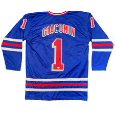 Ed Giacomin Signed New York Rangers Hockey Jersey Inscribed 