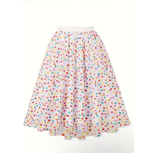 Retro Inspired 50’s Polka Dot Mesh A-Line Midi Skirt XL Spring Easter Multicolor