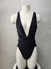 Nwt Cupshe Plunge High Leg One Piece Swimsuit Pull-On Black Medium Black Color 