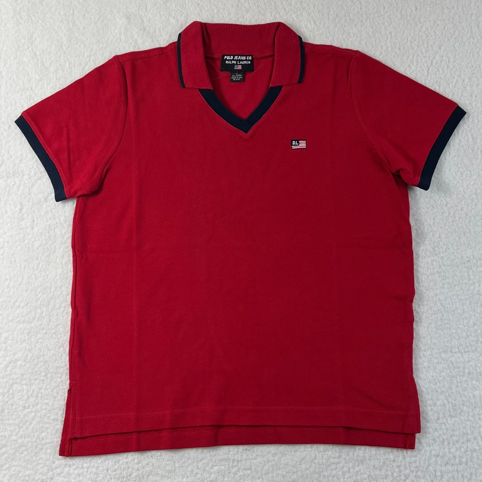 Polo Jeans Co. Polo Shirt Collard V-neck Made in USA Red Men