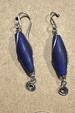 Artisan Sterling Silver Threader Earrings Drops Beaded Blue Sea Glass Hooks