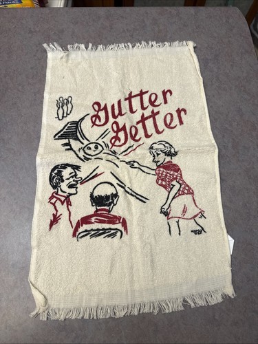 Vintage Bowling HandTowel Made In USA 50’s 60’s 70’s? Gutter Getter White  Nice