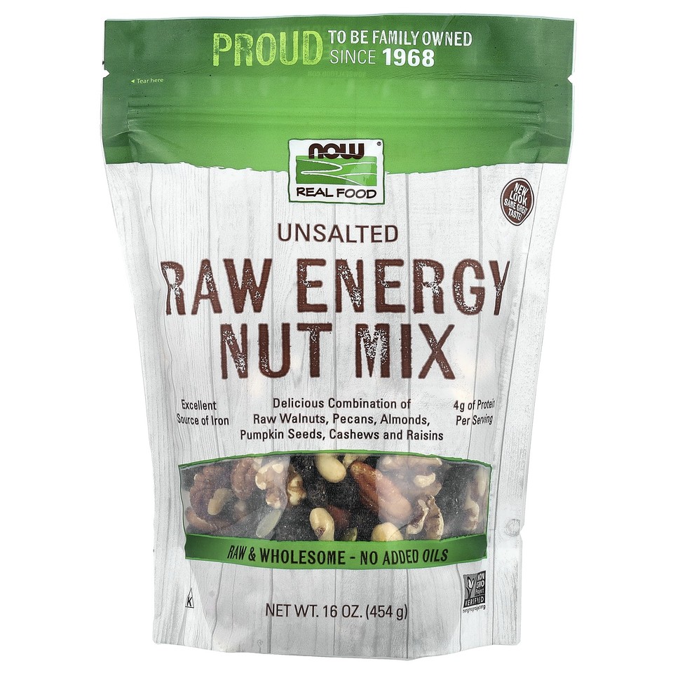 Now Foods Real Food Raw Energy Nut Mix Unsalted 16 oz 454 g Kosher, Non-GMO,