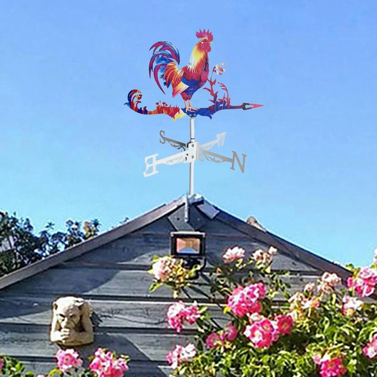 Girouette Coq En Acier Inoxydable - Décoration De Jardin, Abri, Cour, 50x30 Cm, Indicateur De Direction Du Vent - 9