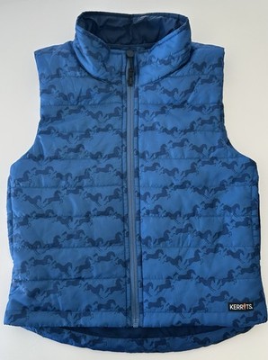Kerrits Kids Small Puffer Vest Blue Horse Print Equestrian Riding Outdoor