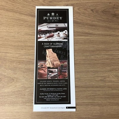 GUNS165 MAGAZINANZEIGE 12 X 5 JAMES PURDEY & SONS LTD, LONDON
