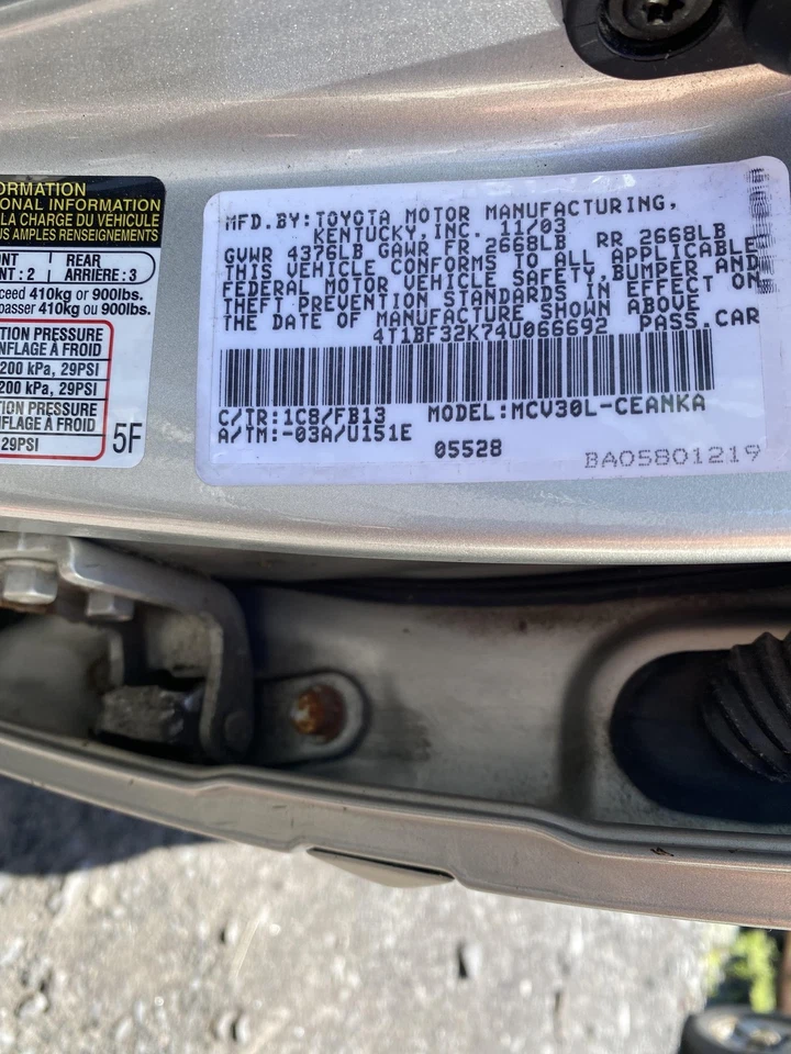 03 04 05 06 TOYOTA CAMRY Engine Assembly/motor Foto 3 de 4