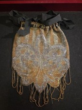 Early 1900's Art Deco Bag Antique Metal Microbead Flapper Purse FLEUR-DE-LIS