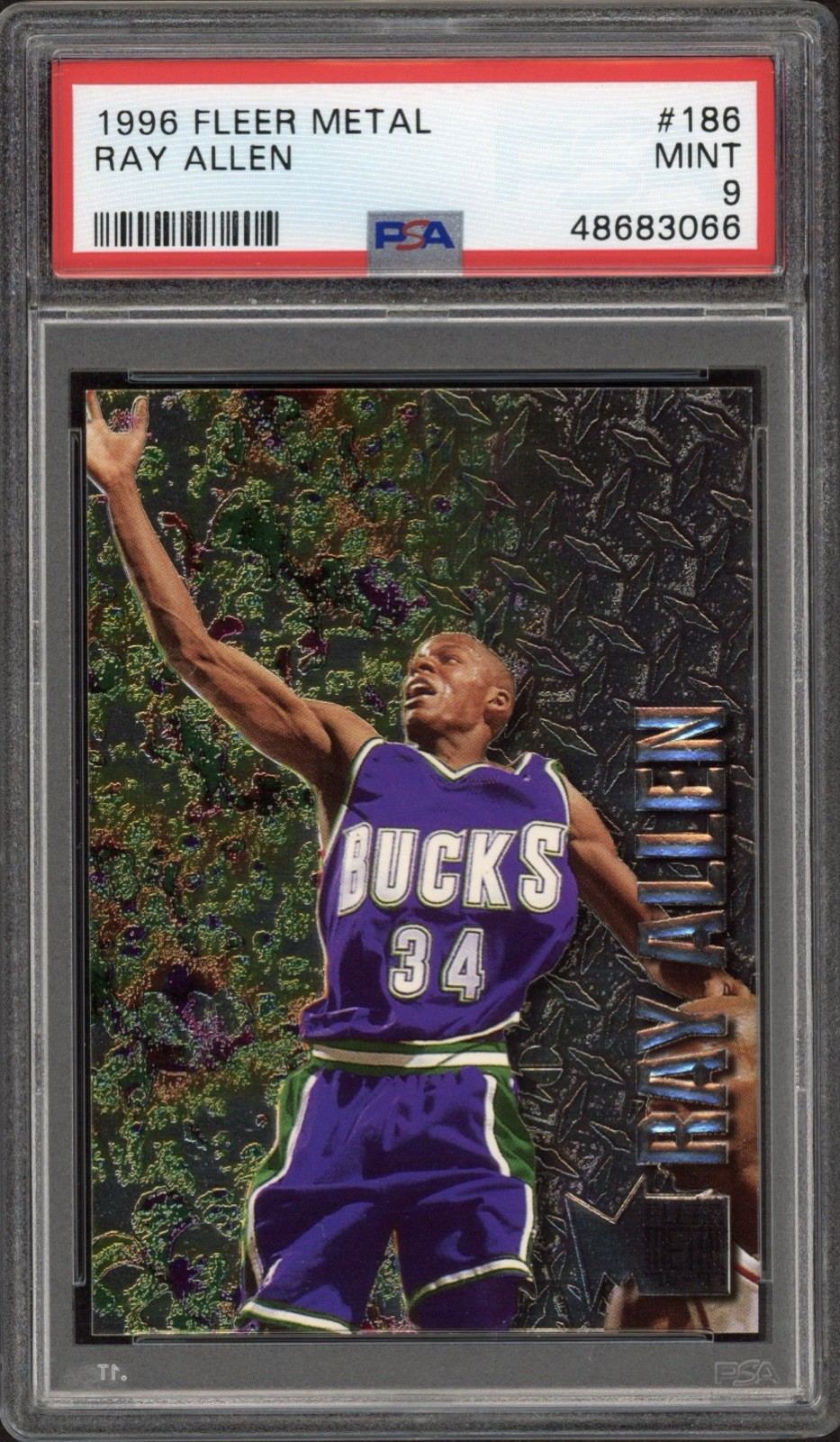 1996 Fleer Metal Ray Allen Rookie RC #186 PSA 9 Mint HOF Milwaukee Bucks