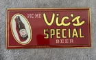 Vintage Vic’s Special Beer Tin Over Cardboard  Sign Superior, Wisconsin
