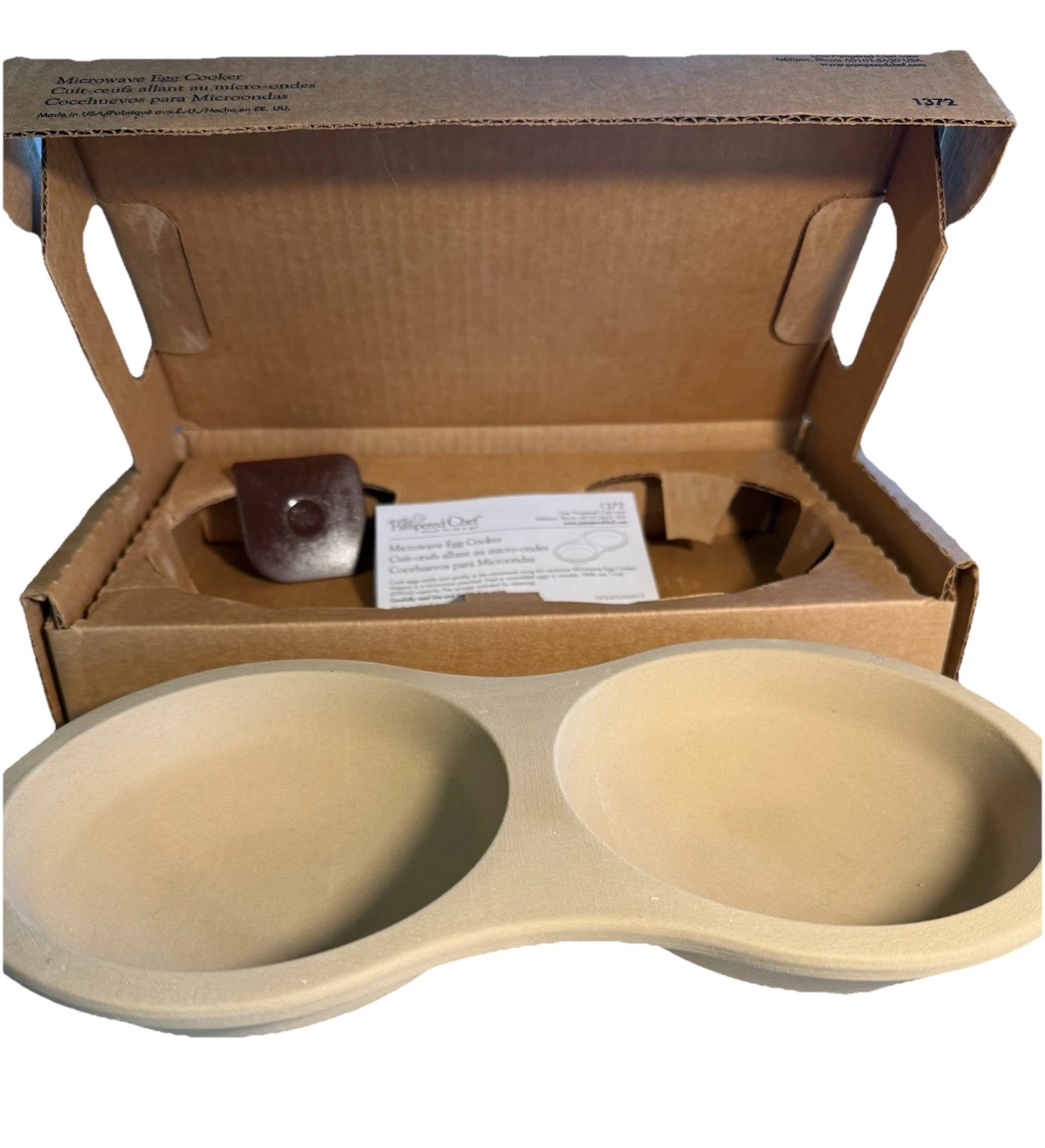 Pampered Chef Stoneware Microwave Egg Cooker 1372 Double Well New