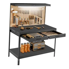 Work Bench, Garage Storage Workbench with Drawers Pegboard, Work Deep Black