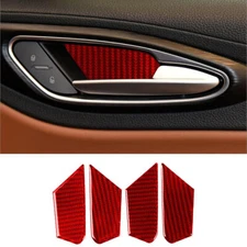 4Pcs Red Carbon Fiber Door Handle Bowl Cover Trim For Alfa Romeo Giulia 2017-19