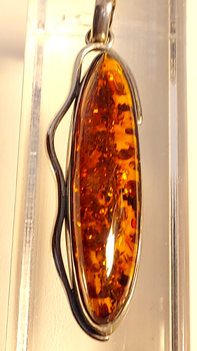 Vintage~**2 INCH LONG AMBER PENDANT**~14.2 Grams~STERLING SILVER ~925~Bezel Set - Picture 4 of 10