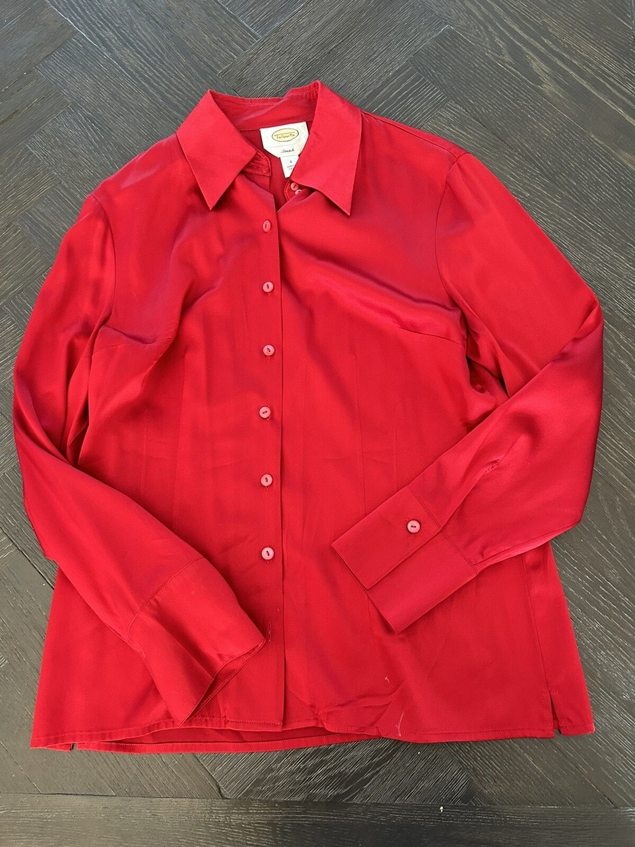Talbots Women Size Red Silk Button Down Blouse Shirt Top MSR