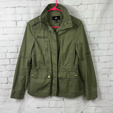 H  M Jacket Military Green Utility Button Up Zip Pockets Cinch Waist Medium Siz