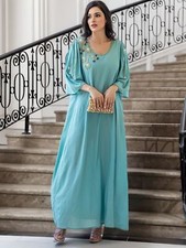 Islamic Women Kaftan Maxi Robe Formal Party Gown Long Dress Flared Sleeve Abaya