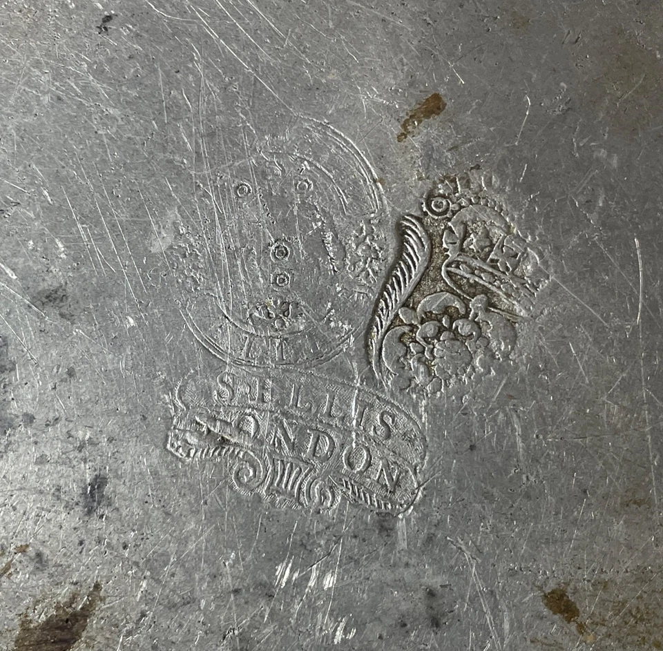 Plato de cena de peltre forjado raro antiguo siglo XVIII Maestro Samuel Ellis Foto 3 de 4