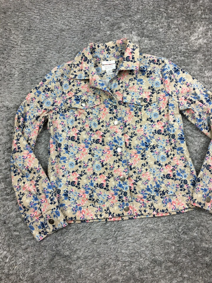 Chaqueta Christopher & Banks con botones a presión para mujer talla pequeña marrón rosa floral Foto 3 de 4